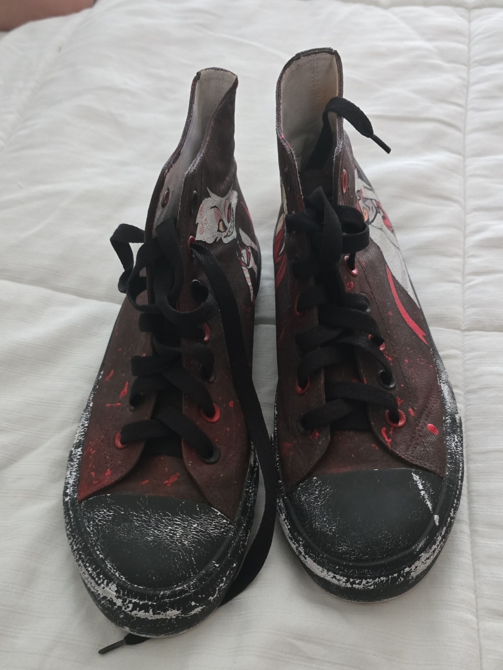 Hazbin Hotel Hand-Painted High-Top Sneakers - Dark Brown & Black with Red